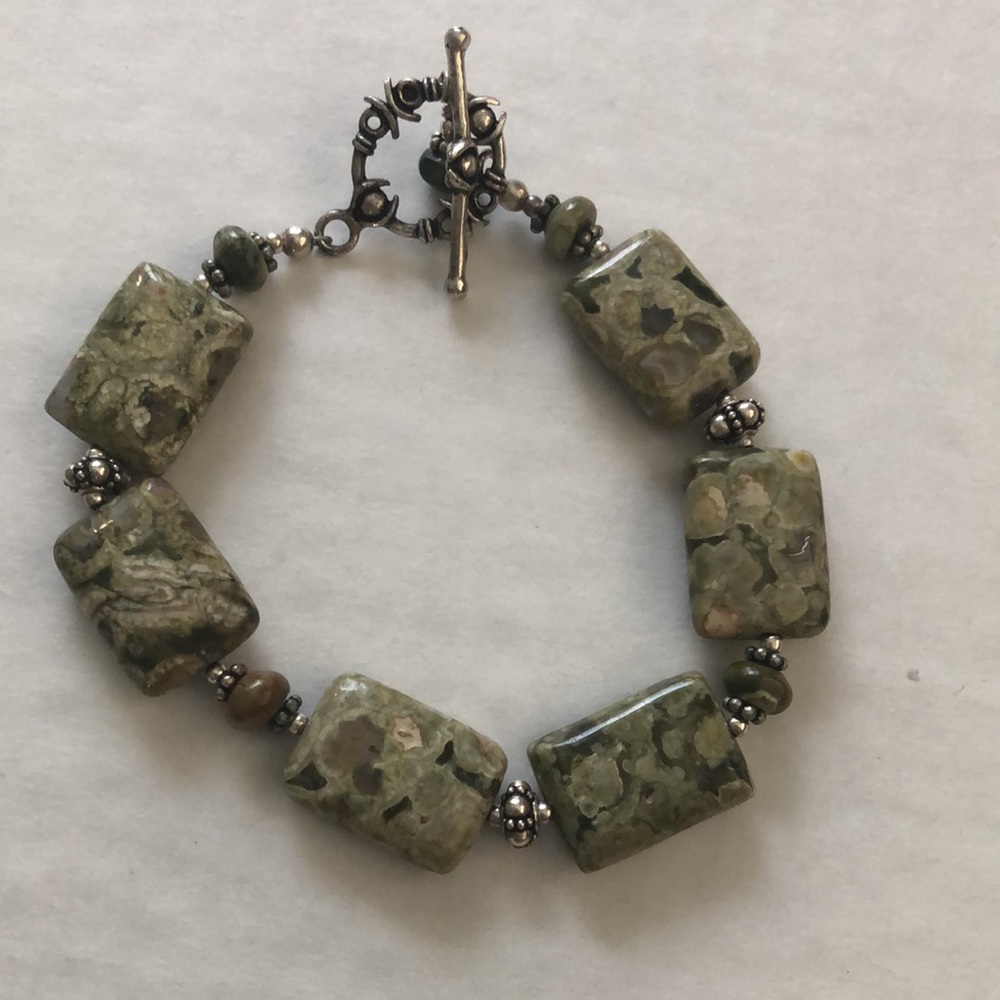 Green 6 Rectangular Jasper Stone Bracelet Toggle … - image 1